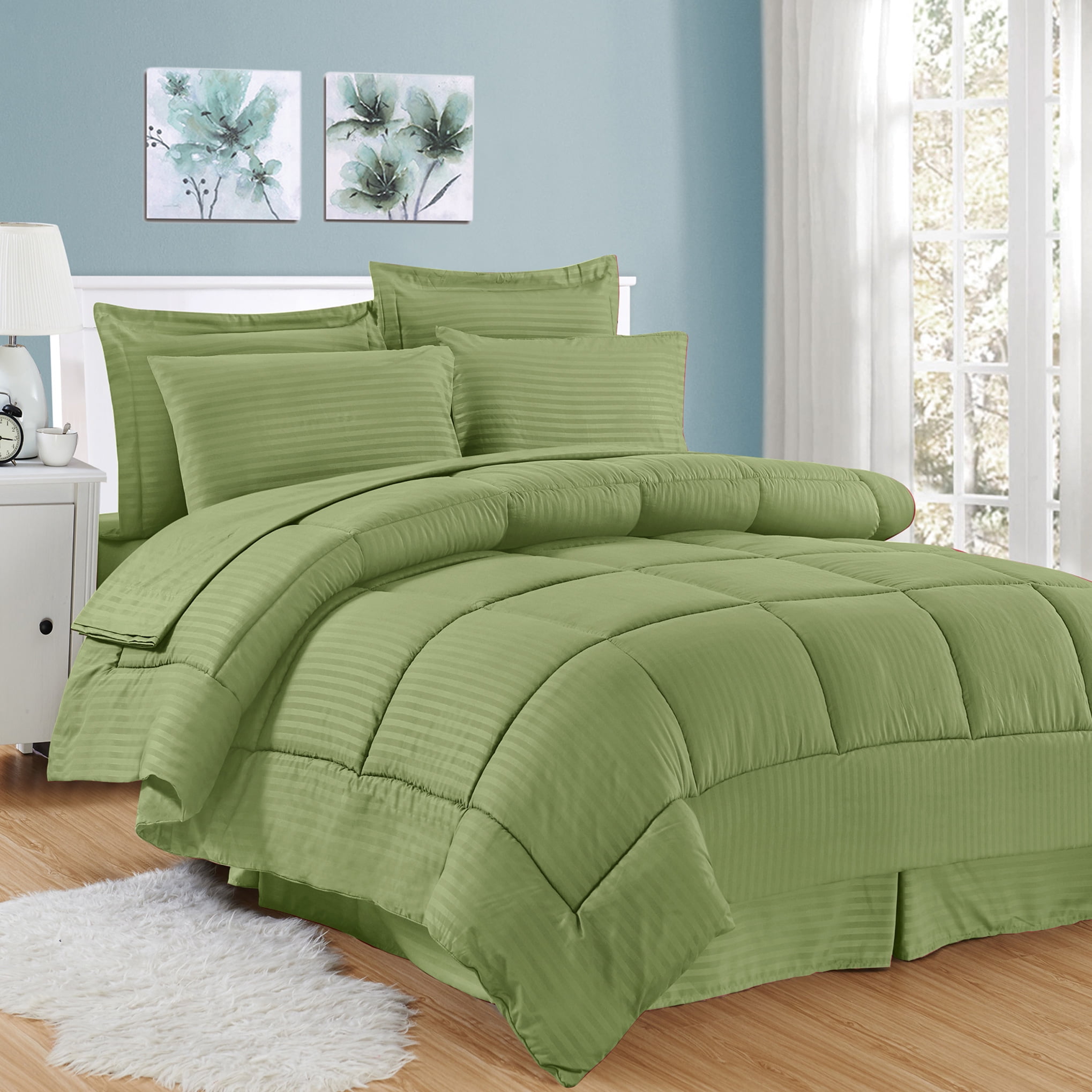 Sweet Home Collection 8-Piece Hotel Style Dobby Stripe Bed in a Bag, Queen