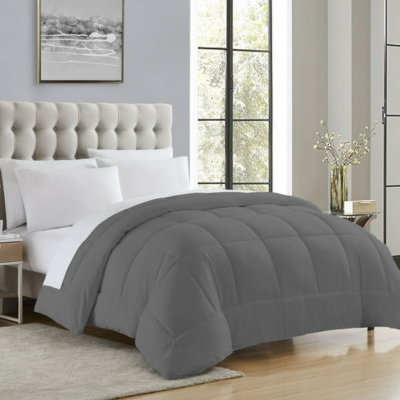 Sweet Home Collection, All Season Reversible Hotel Down Alternative Duvet Insert, Queen - Gray