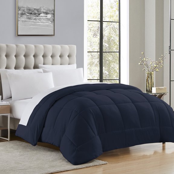 Sweet Home Collection, All Season Reversible Hotel Down Alternative Duvet Insert, Queen - Navy Blue