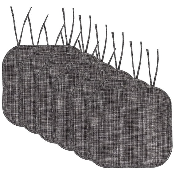Sweet Home Collection Aria Memory Foam Non-Slip Chair Pad with Ties Grey/Black Set of 6