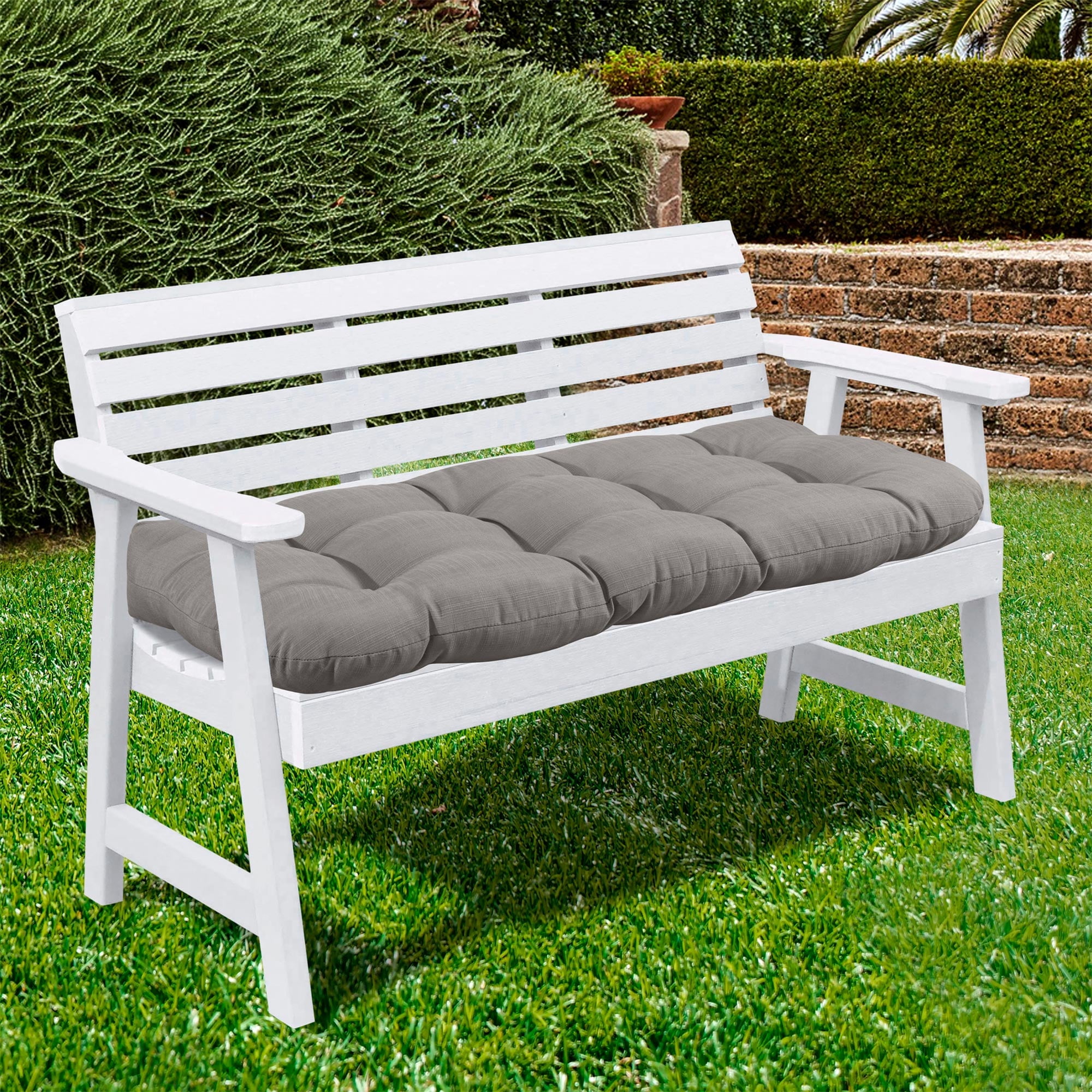 Silver Polyester Outdoor Loveseat Cushion with Plush Fill