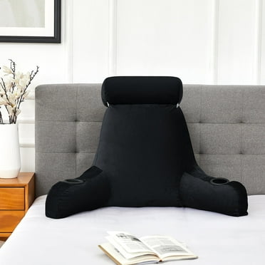 Sweet Home Collection Backrest Reading Pillow, Bed Rest Pillow with Arms and cup holders for Sitting In Bed, Shredded Memory Foam Back Support Pillow - Black