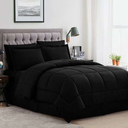 Sweet Home Collection Black 8 Piece Bed in a Bag Comforter Set with Sheets, Queen