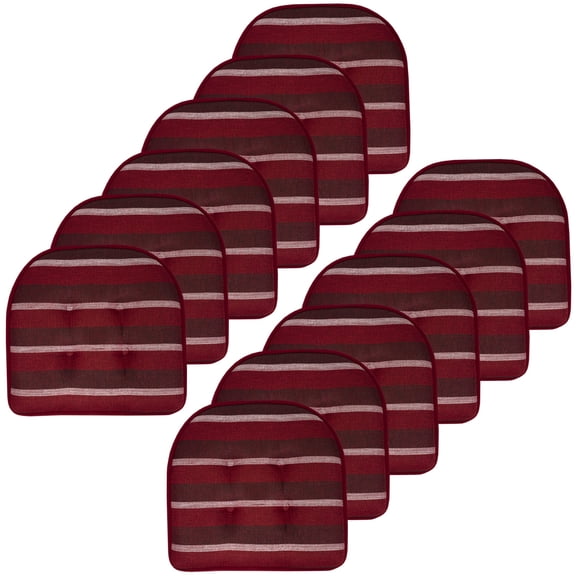 Sweet Home Collection Bradford Striped U Shaped Memory Foam Non Slip Chair Pad - Burgundy, 12 Pack