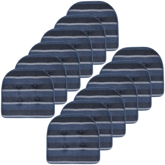 Sweet Home Collection Bradford Striped U Shaped Memory Foam Non Slip Chair Pad - Steel Blue, 12 Pack