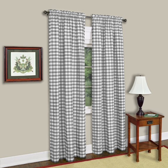 Sweet Home Collection Buffalo Check Grey Cotton-blend Window Curtain Panel