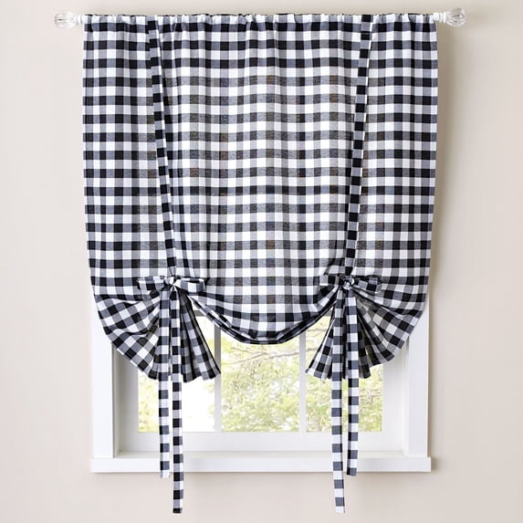 Sweet Home Collection Buffalo Check Tie Up Rod Pocket Cotton Blend Window Shade, Gray 42" x 63"