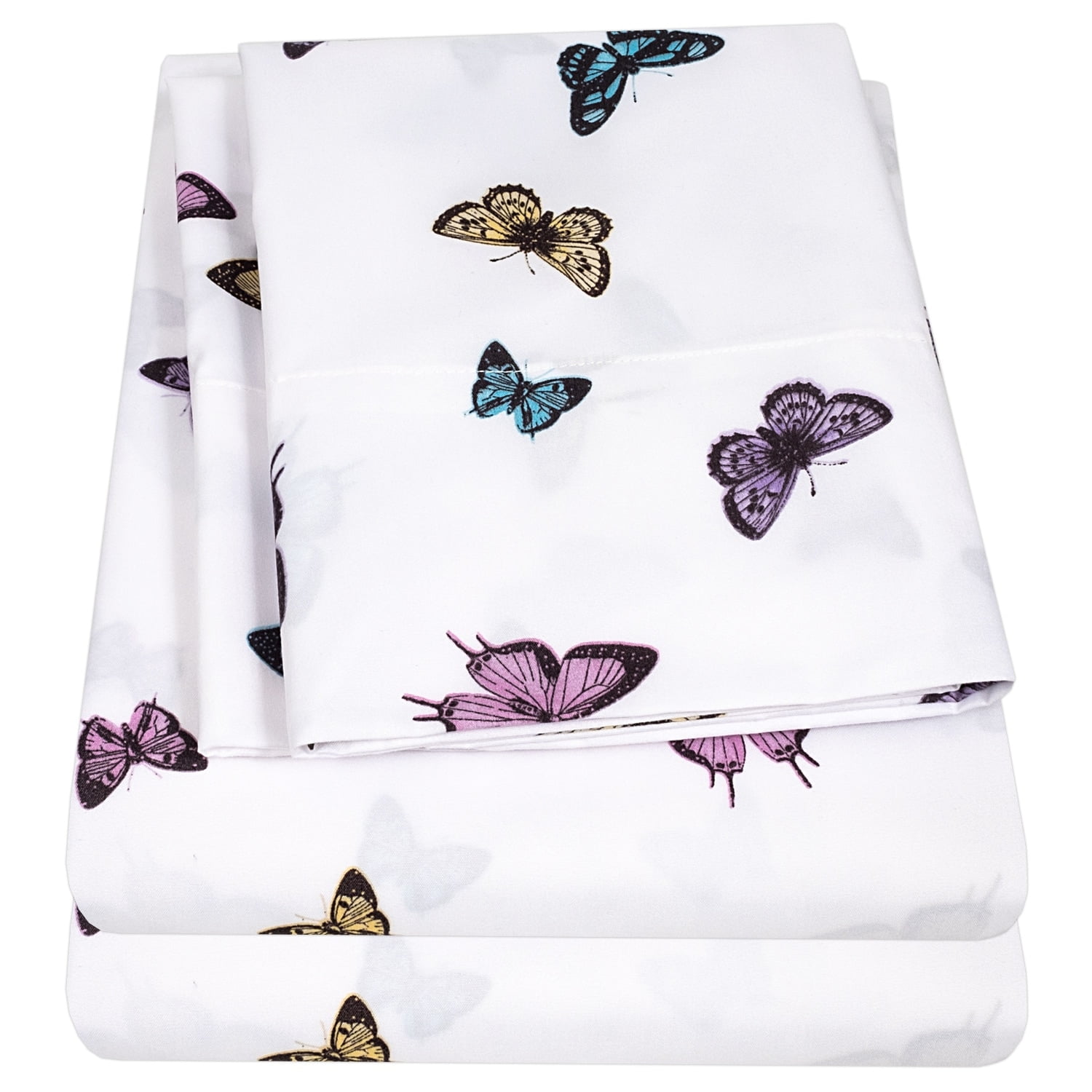 Butterflies Print Blue Microfiber Twin Kids' Sheet Set