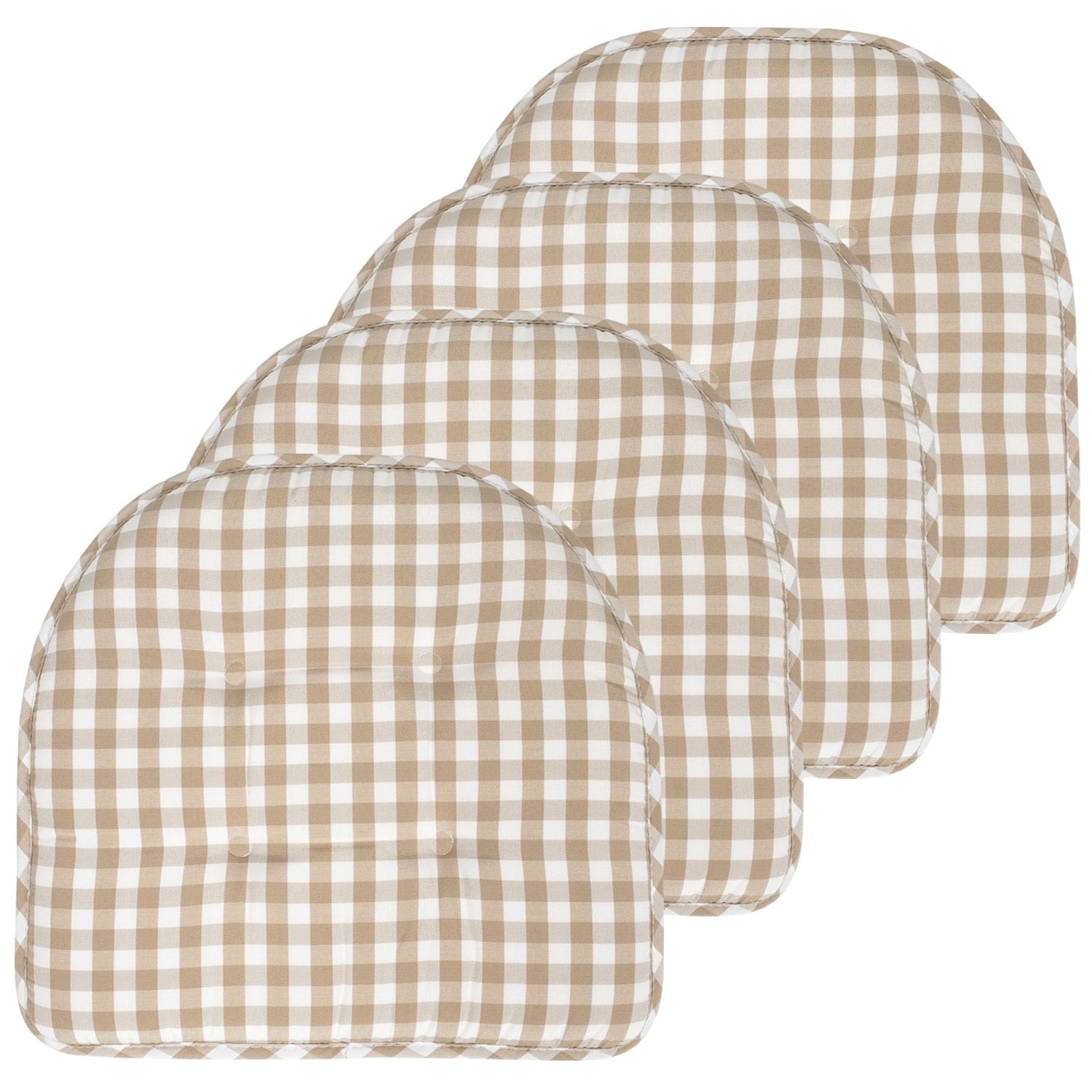 Taupe and White Checkered Memory Foam Kitchen Chair Cushions, Set of 4