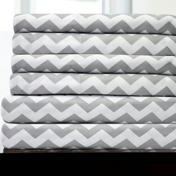 Sweet Home Collection Chevron Grey- 6 Piece 1500 Supreme Collection Fine Brushed Microfiber Deep Pocket Sheet Set Bedding with 2 Extra Pillow Cases - King