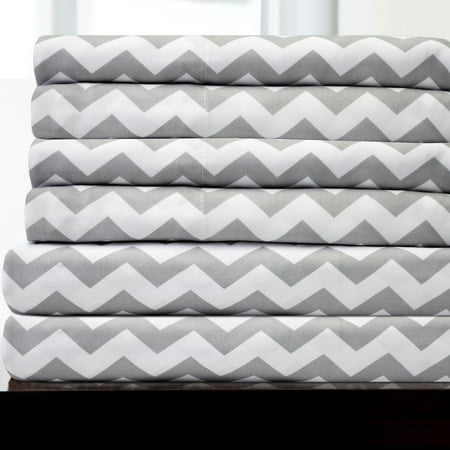 Sweet Home Collection Chevron Grey- 6 Piece 1500 Supreme Collection Fine Brushed Microfiber Deep Pocket Sheet Set Bedding with 2 Extra Pillow Cases - Queen