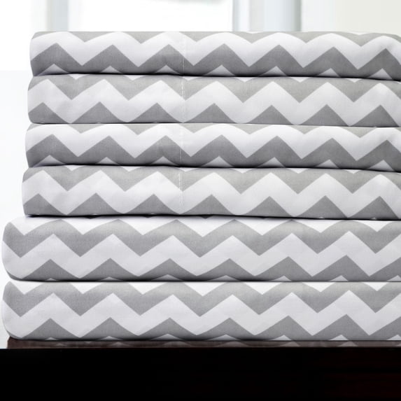 Sweet Home Collection Chevron Grey- 6 Piece 1500 Supreme Collection Fine Brushed Microfiber Deep Pocket Sheet Set Bedding with 2 Extra Pillow Cases - Queen