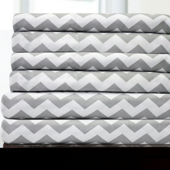 Sweet Home Collection Chevron Pattern Sheet Set 1500 Series 6 Piece Sheet Set Cal King, Gray