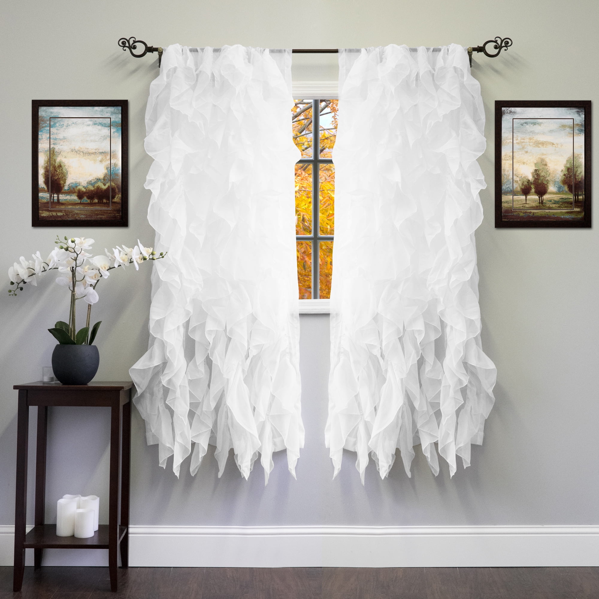 White Sheer Polyester Ruffled Window Curtain Panel 63" x 50"