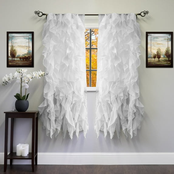 Sweet Home Collection Chic Sheer Voile Vertical Ruffled Tier Window Curtain Panel 50" x 63"