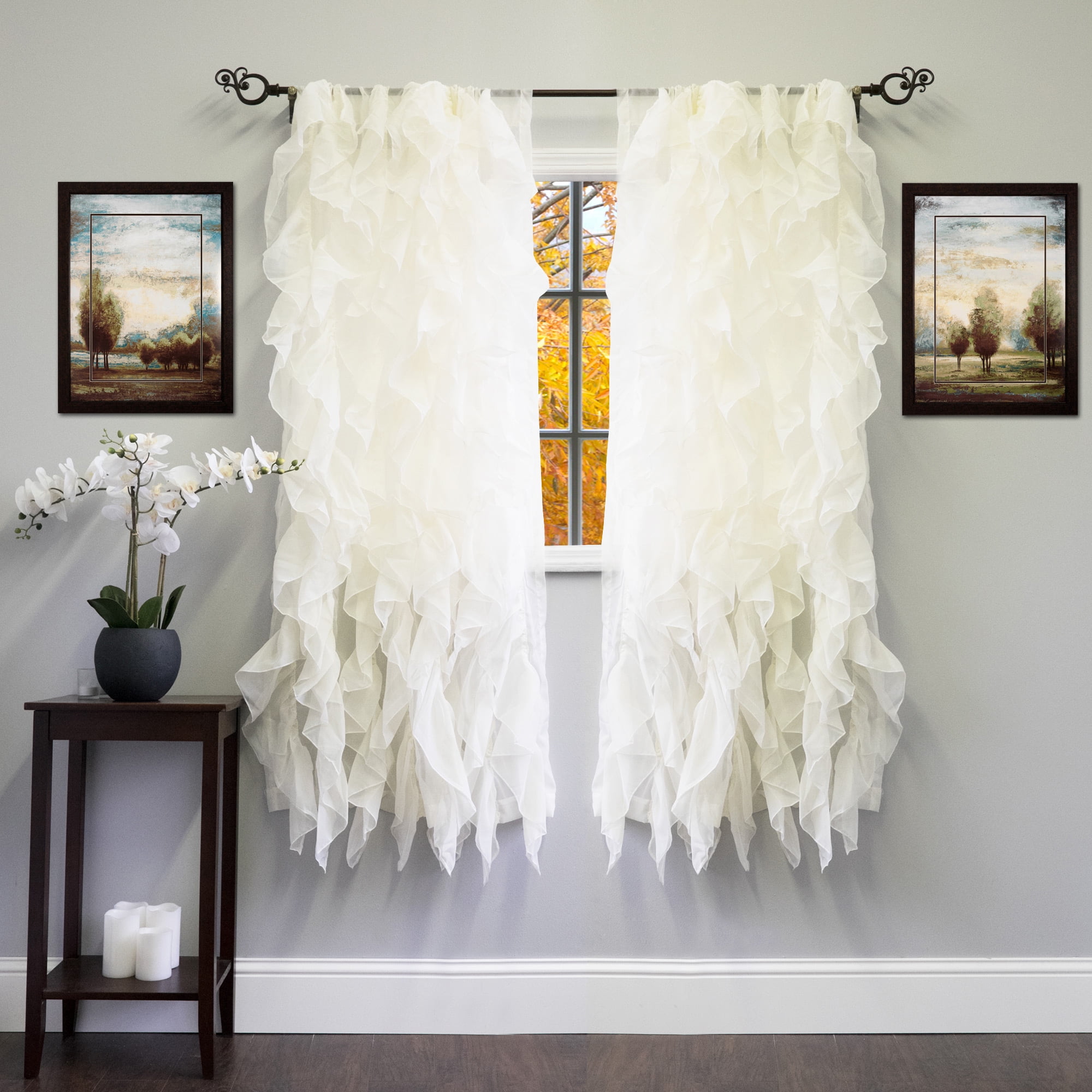 Sweet Home Collection Chic Sheer Voile Vertical Ruffled Tier Window Curtain Panel 50" x 63"