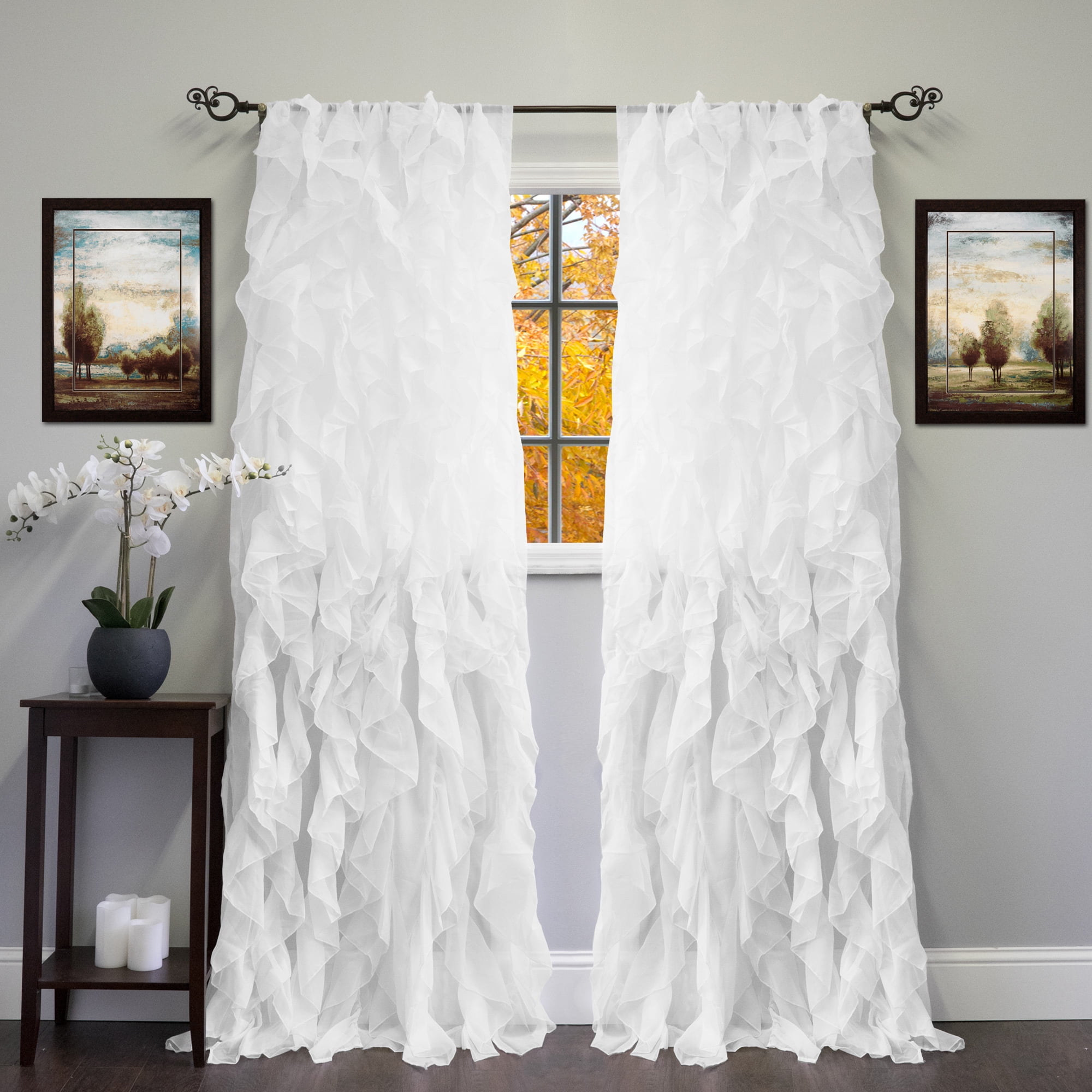 Sweet Home Collection Chic Sheer Voile Vertical Ruffled Tier Window Curtain Panel 50" x 84"