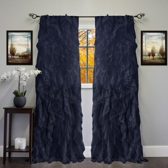 Sweet Home Collection Chic Sheer Voile Vertical Ruffled Tier Window Curtain Panel 96" x 50"