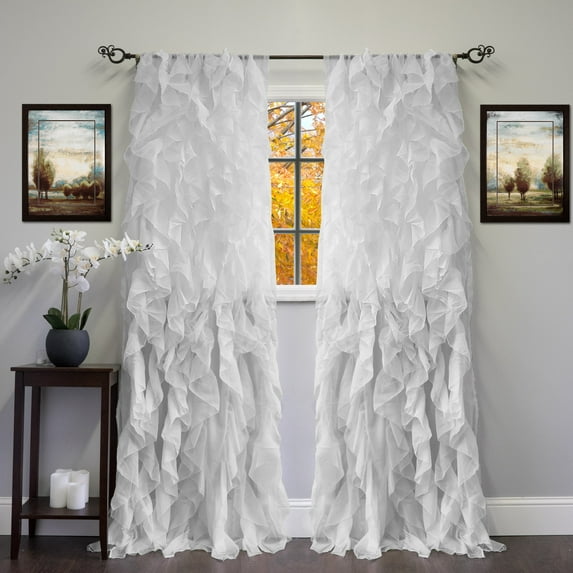 Sweet Home Collection Chic Sheer Voile Vertical Ruffled Tier Window Curtain Panel 96" x 50"