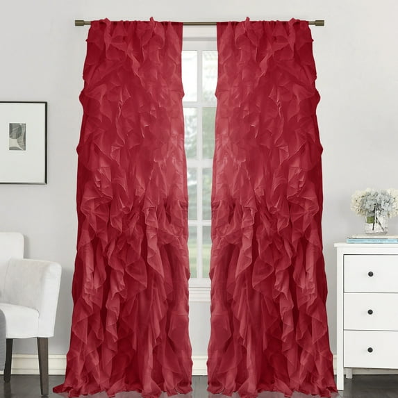 Sweet Home Collection Chic Sheer Voile Vertical Ruffled Tier Window Curtain Panel 96" x 50"