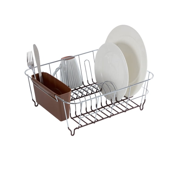 2 Piece Chrome Plated Steel Small Compact Dish Drainer, Bronze