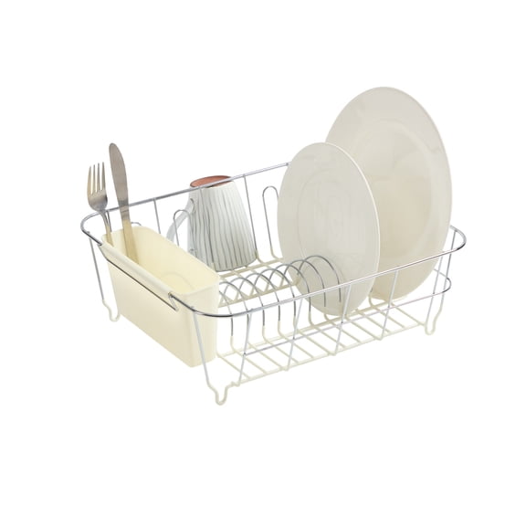 2 Piece Chrome Plated Steel Small Compact Dish Drainer, Ivory