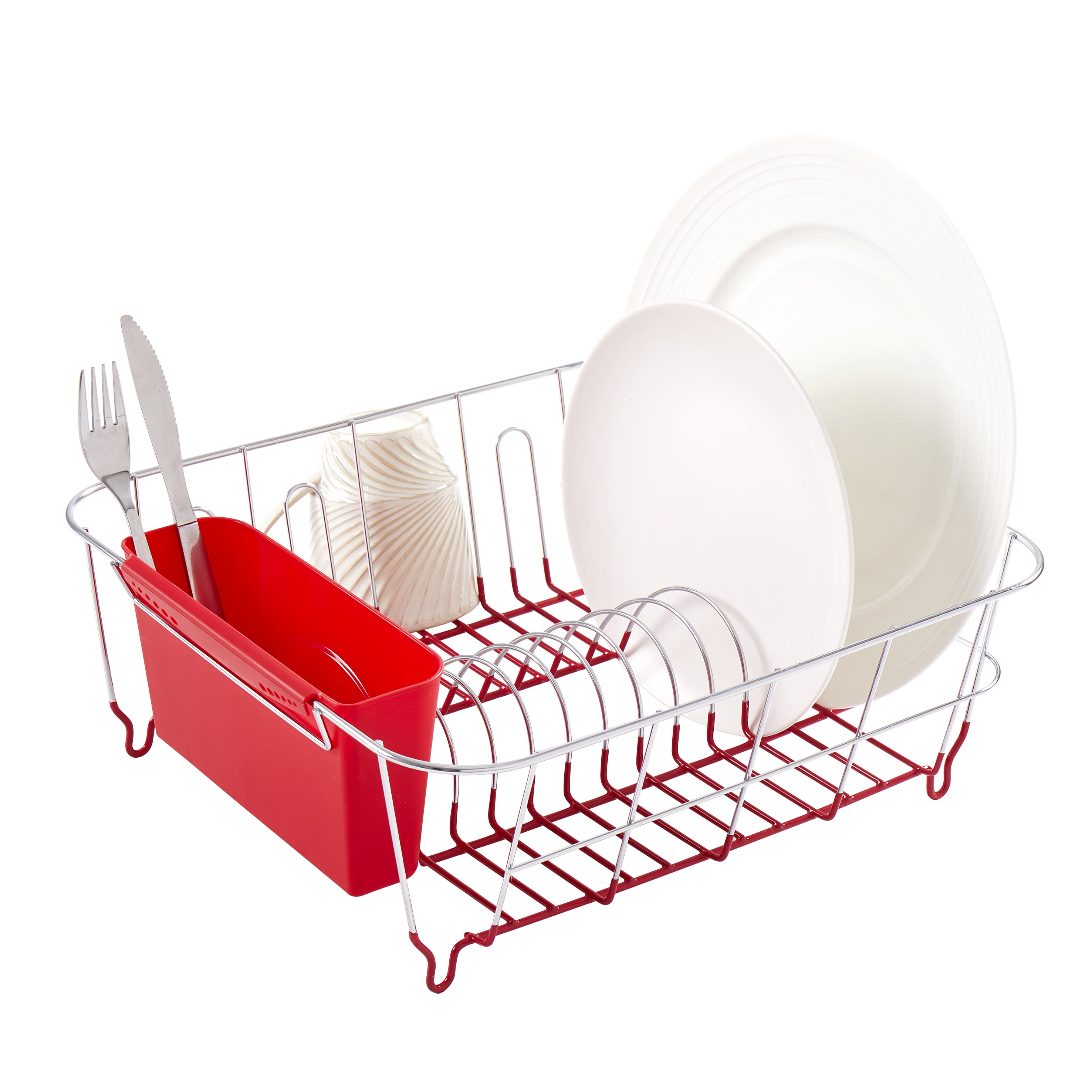 Sweet Home Collection Chrome Plated Steel Small 2 Piece Dish Drainer Red