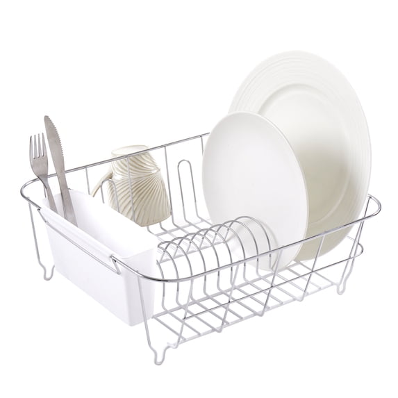 Sweet Home Collection Chrome Plated Steel Small 2 Piece Dish Drainer White