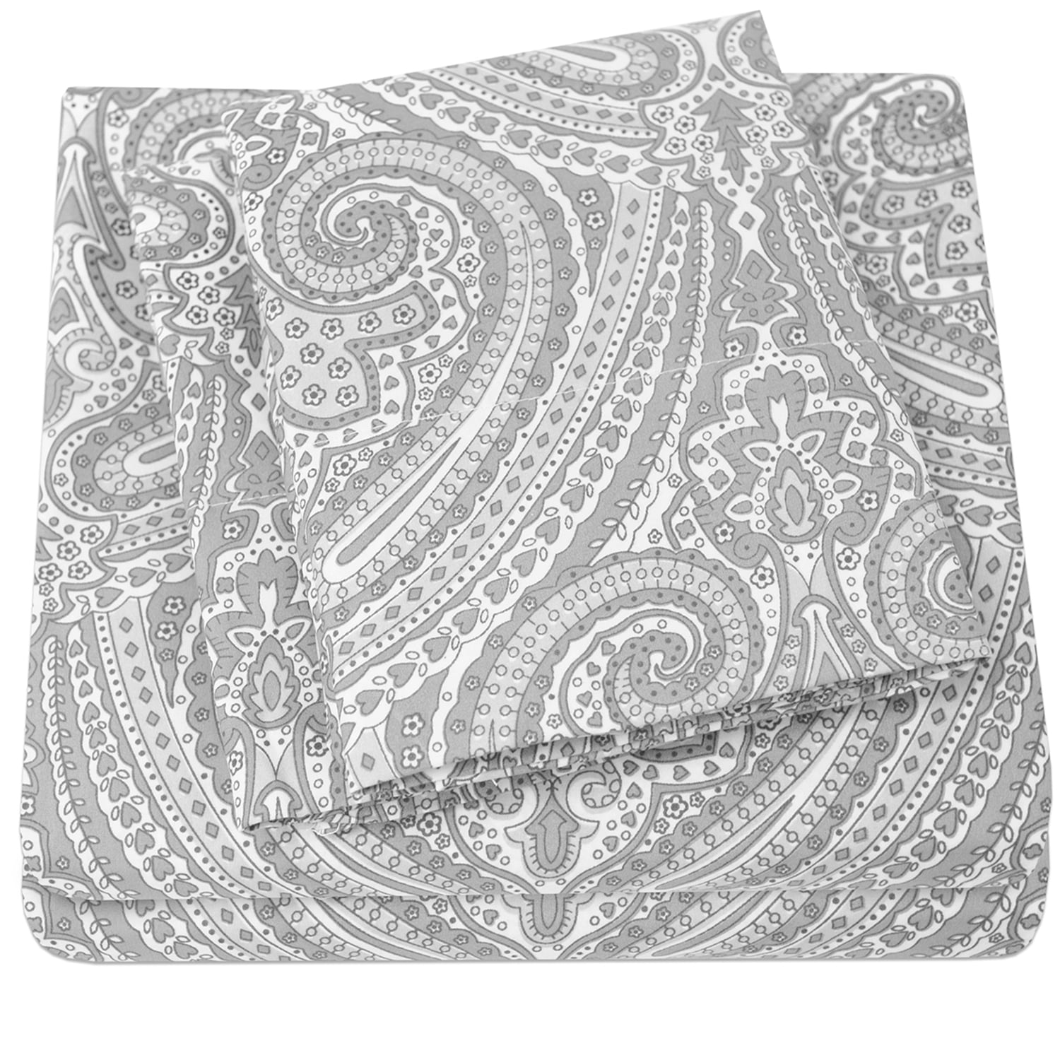 Gray Paisley Queen Microfiber Sheet Set, 4 Pieces