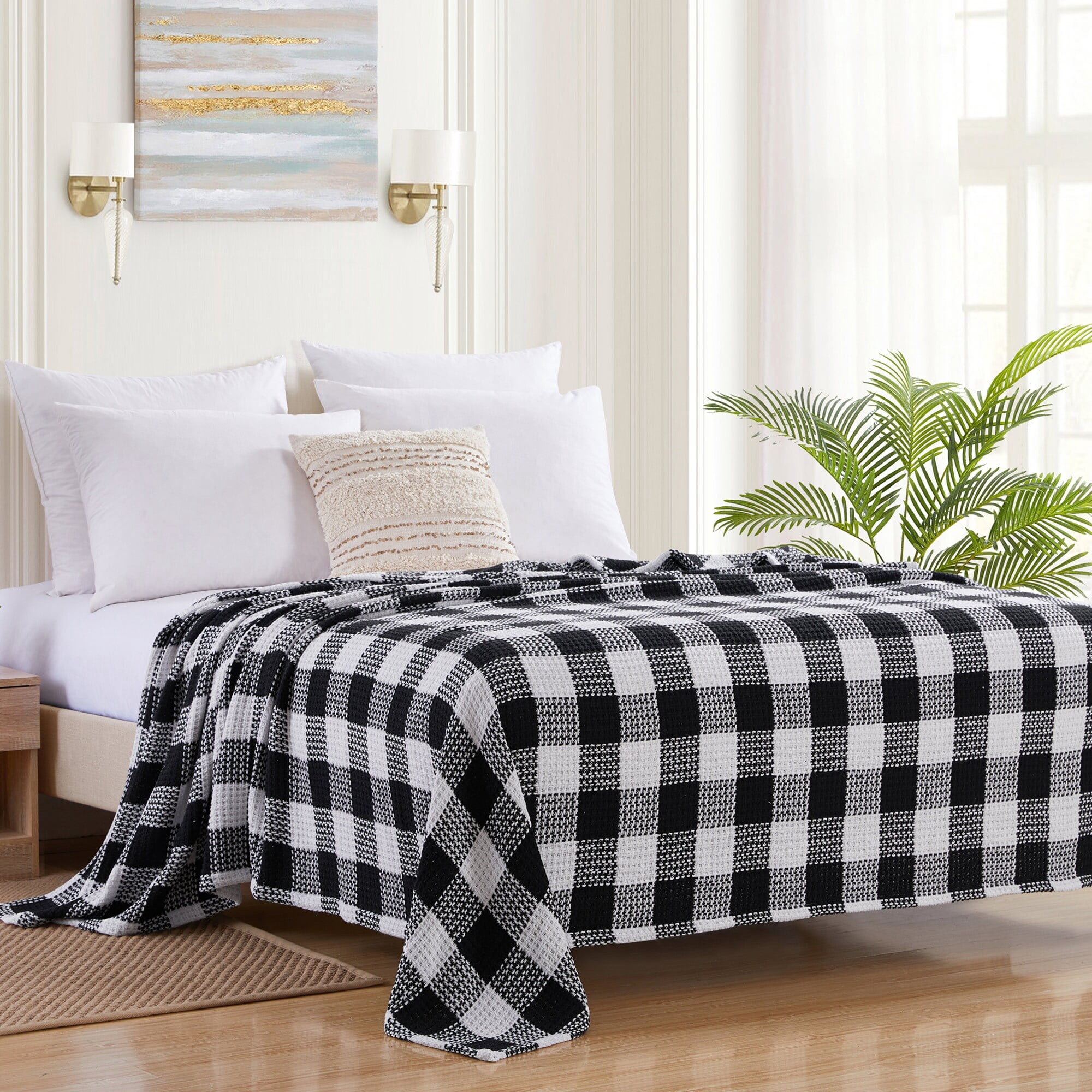Sweet Home Collection Cotton Blend Knit Buffalo Check Blanket Full ...