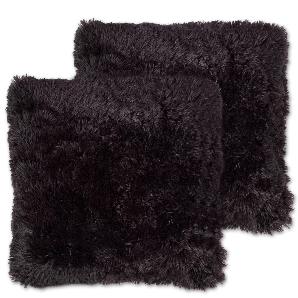 Black fluffy throw pillows hot sale