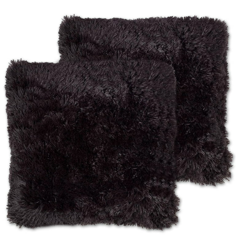 Sweet Home Collection Plush Pillow Faux Fur Soft and Comfy Throw Pillow (2  Pack), Black