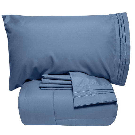 Sweet Home Collection Denim 5 Piece Bed in a Bag Comforter Set with Sheets, Queen
