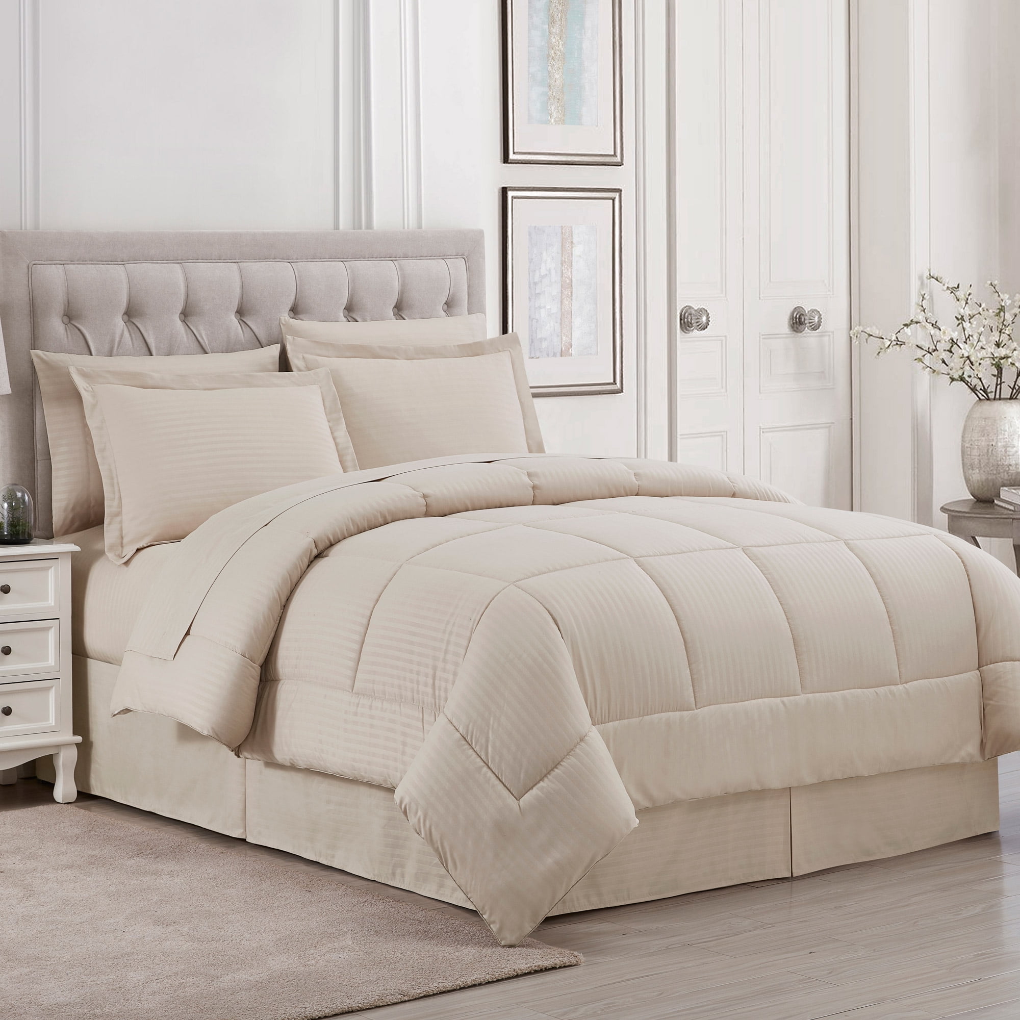 Queen Beige Microfiber Down Alternative Bed in a Bag Set