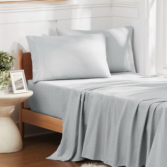 4 Piece Printed Sheet Set, Deluxe Ultra Soft 1500 Series, Double Brushed Microfiber -Polka Dots Gray, Twin