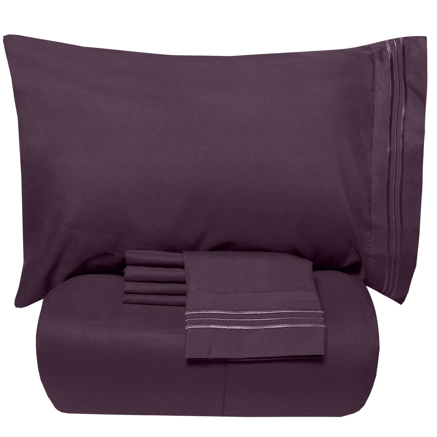 Sweet Home Collection Eggplant 5 Piece Bed in a Bag Comforter Set with Sheets, Full
