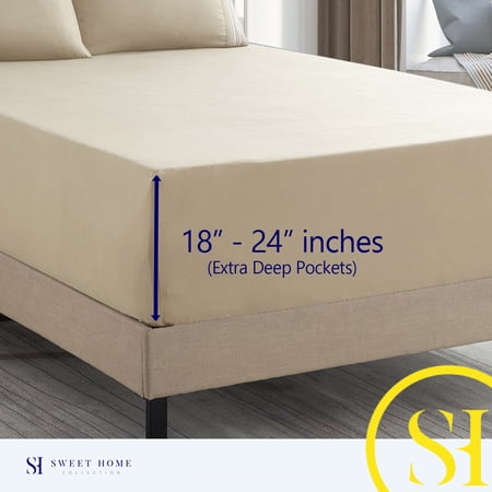 Sweet Home Collection Fits 18"-24", Extra Deep Pocket, 6 Piece Supreme Microfiber Sheet Set, King - Beige