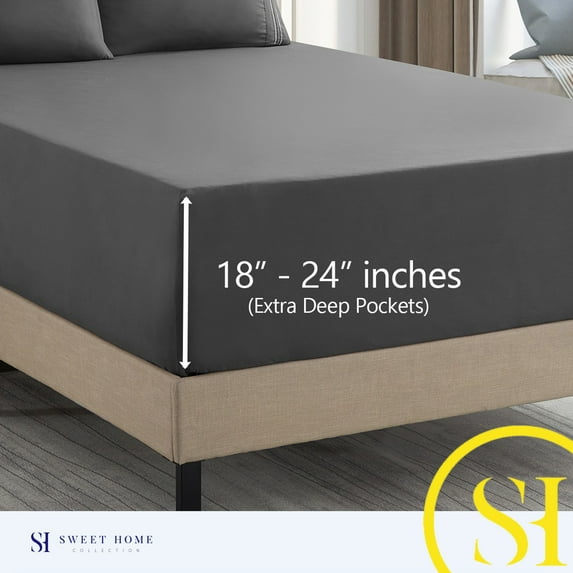Sweet Home Collection Fits 18"-24", Extra Deep Pocket, 6 Piece Supreme Microfiber Sheet Set, King - Grey