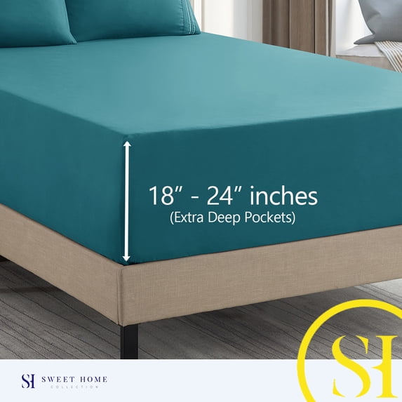 Sweet Home Collection Fits 18"-24", Extra Deep Pocket, 6 Piece Supreme Microfiber Sheet Set, Queen - Teal