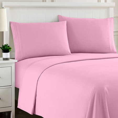 Sweet Home Collection Full Sheet Sets, Classic 1800 Series Deep Pocket 4 Piece, Luxury Soft Microfiber Bed Sheet Sets, Pink