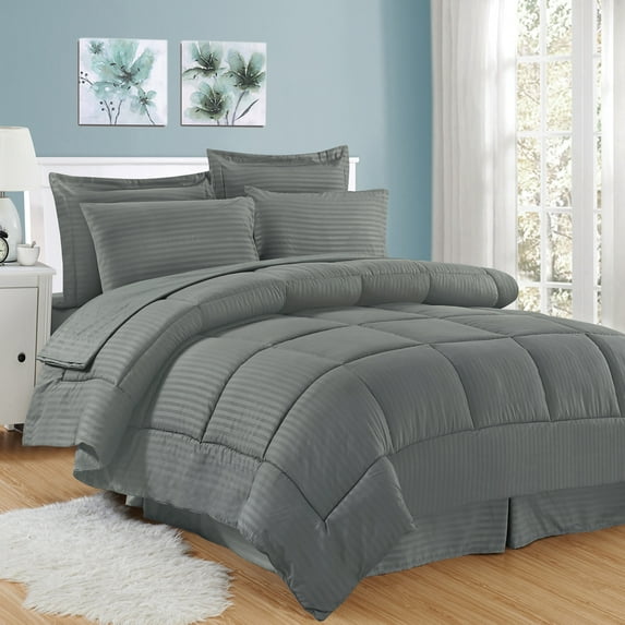 Sweet Home Collection Grey 8 Piece Bed in a Bag Comforter Set with Sheets, Twin