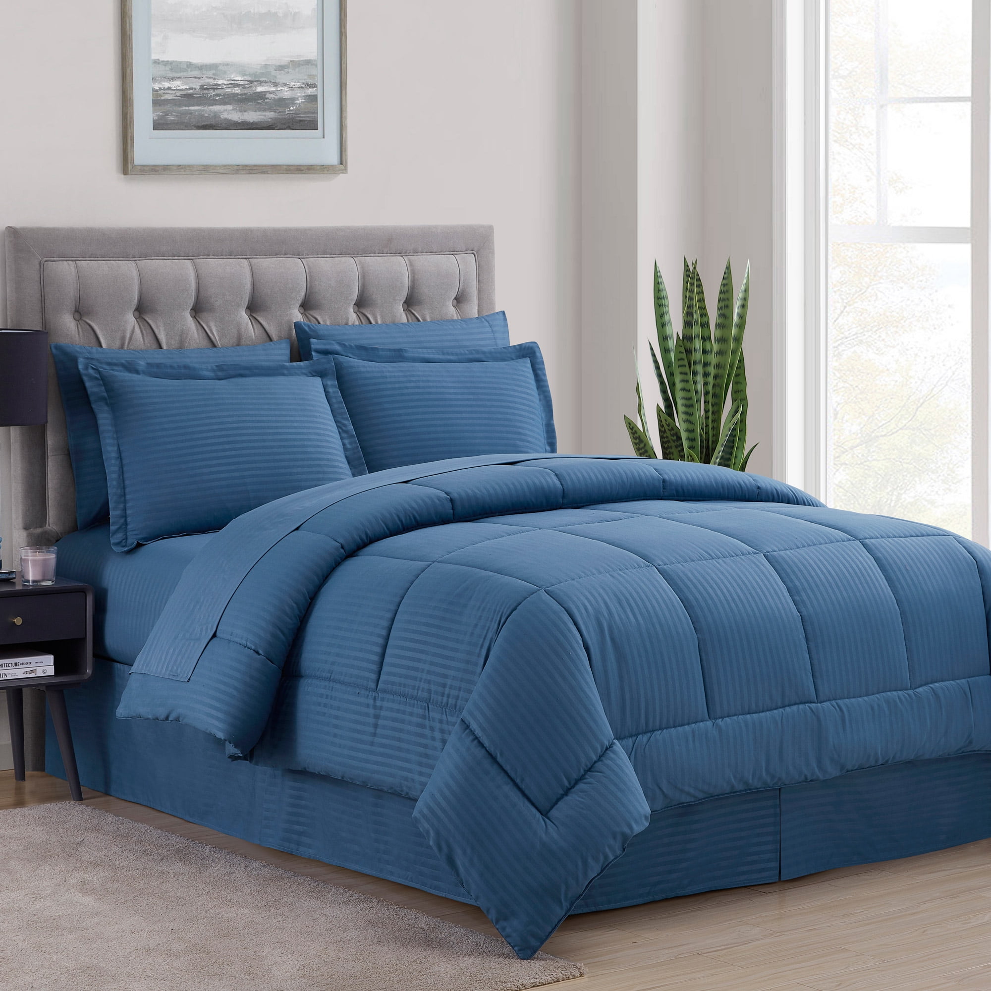 Sweet Home Collection Hotel Collection 7-Piece Embossed King Bed in a Bag, Microfiber, Multicolor