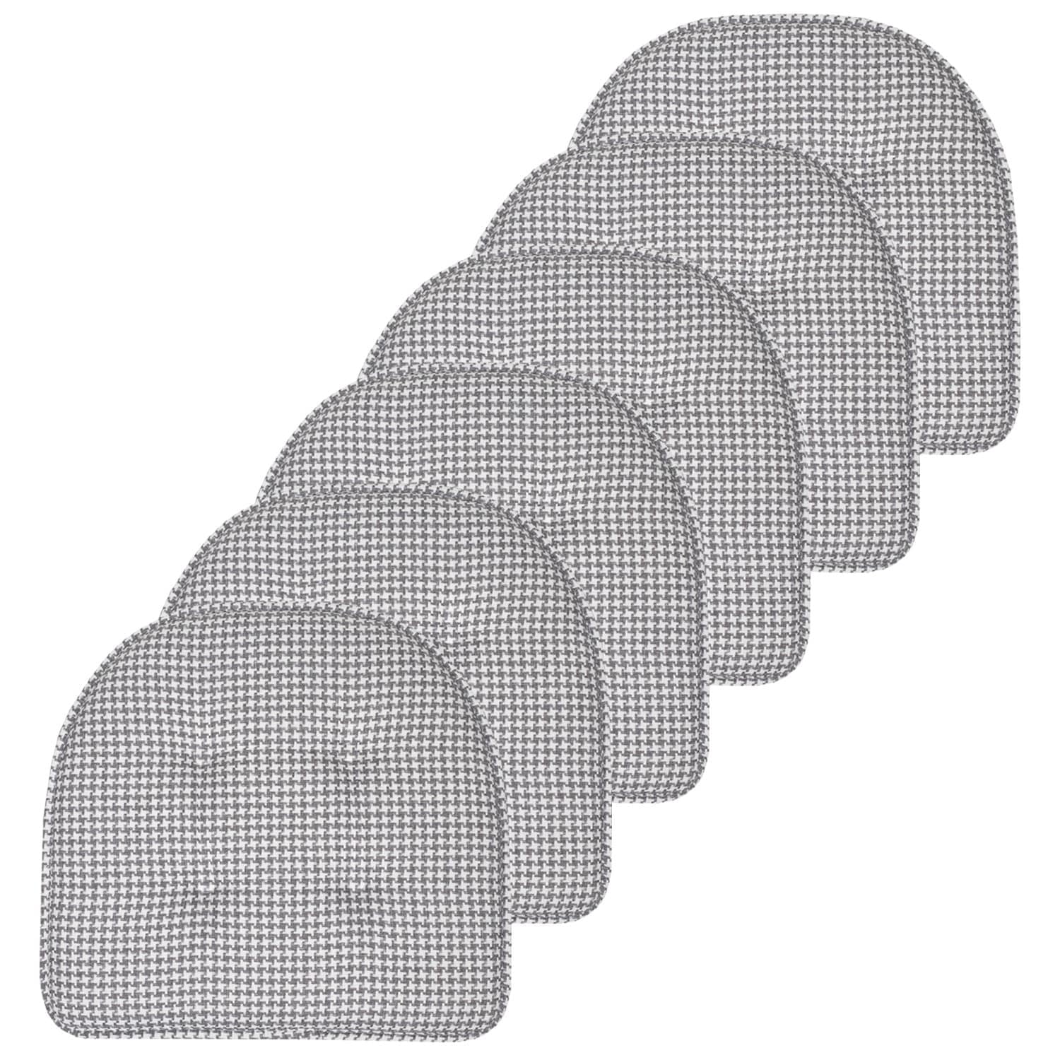 Gray Houndstooth Memory Foam U-Shaped Dining Chair Cushions Set of 6