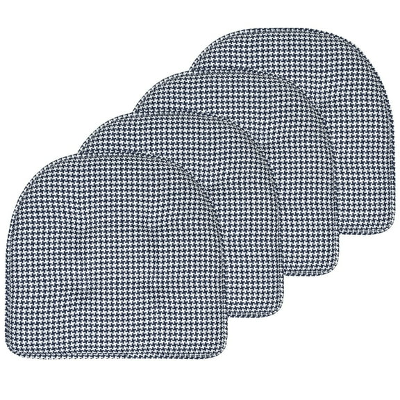 Sweet Home Collection Houndstooth U-Shaped 16" x 17" Memory Foam Chair Pad Navy Set of 4