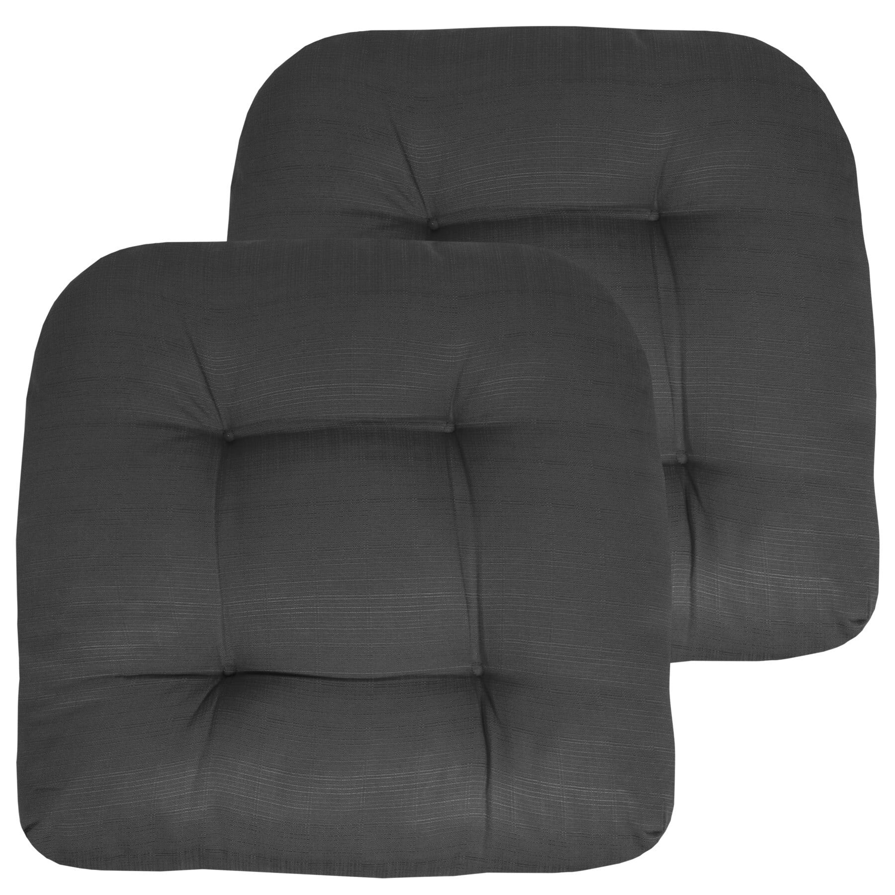 Black Tufted Polyester U-Shaped Patio Chair Cushions, 19" x 19", Set of 2