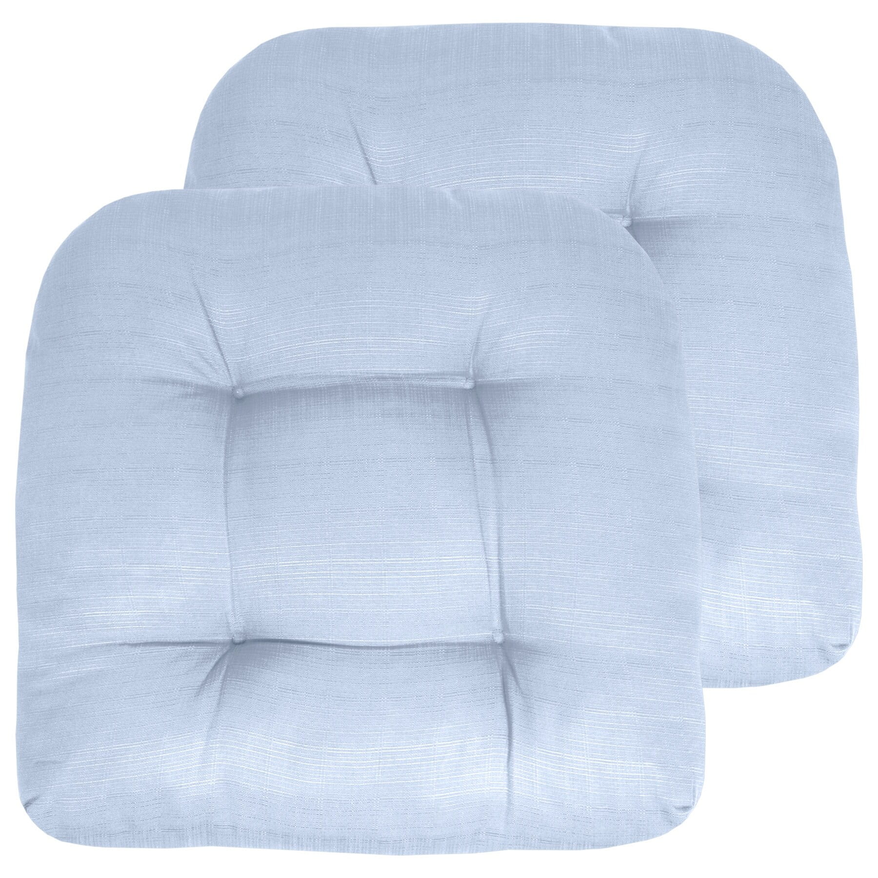 Light Blue Tufted Reversible Indoor-Outdoor Chair Cushions, Set of 2