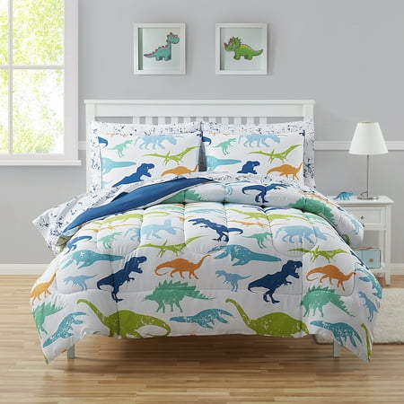 Sweet Home Collection Kids Dinosaurs Bed in a Bag 7 Piece Comforter, Sham & Sheet Set