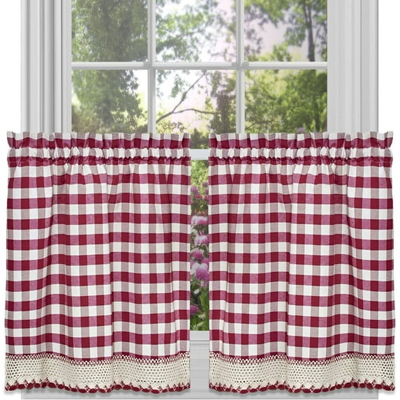 Sweet Home Collection Kitchen Window Curtain Panel Treatment, 24" Tier, Burgundy(Pack of 24)