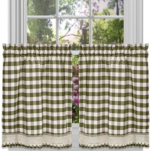 Sweet Home Collection Kitchen Window Curtain Panel Treatment Decorative Buffalo Check Design, 36", Sage