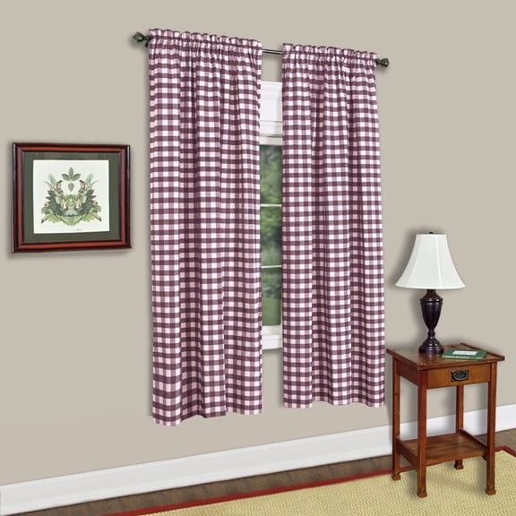 Sweet Home Collection Kitchen Window Curtain Panel Treatment Decorative Buffalo Check Design 63" Long Burgundy(Pack of 24)
